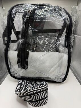 Clear PVC Black-Trim Backpack with Striped Strap